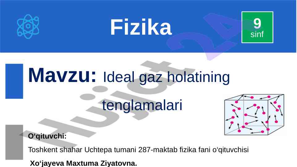 Ideal gaz holatining tenglamalari bo'yicha ma'lumotlar