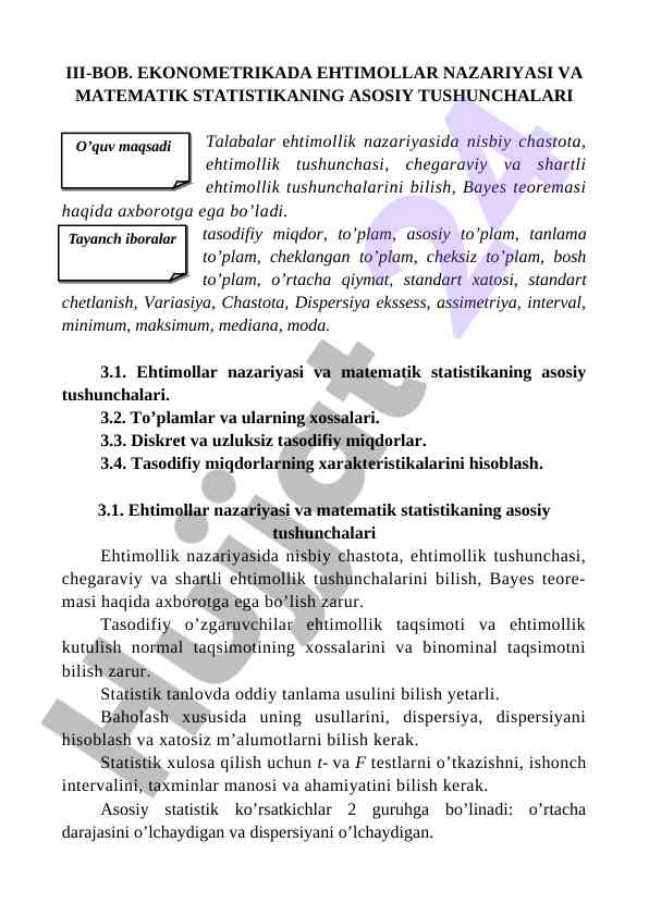 Ehtimollar nazariyasi va matematik statistika asoslari