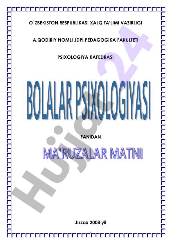 Bolalar psixologiyasi ta’lim qo’llanmasi