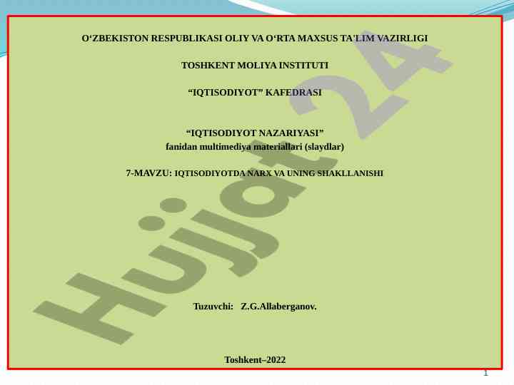 Iqtisodiyotda narx va uning shakllanishi multimediya