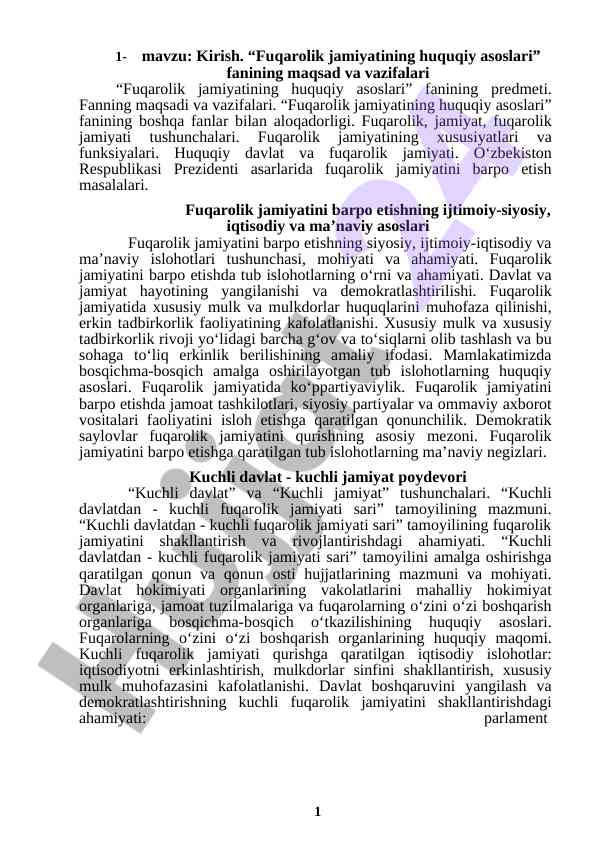 Fuqarolik jamiyatining huquqiy asoslari va vazifalari