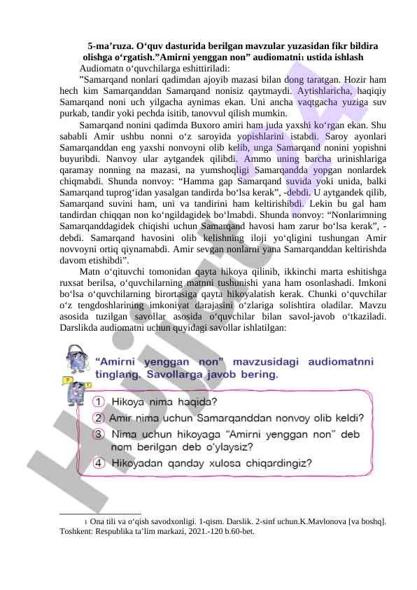 Amirni yenggan non haqida o‘quv dasturi
