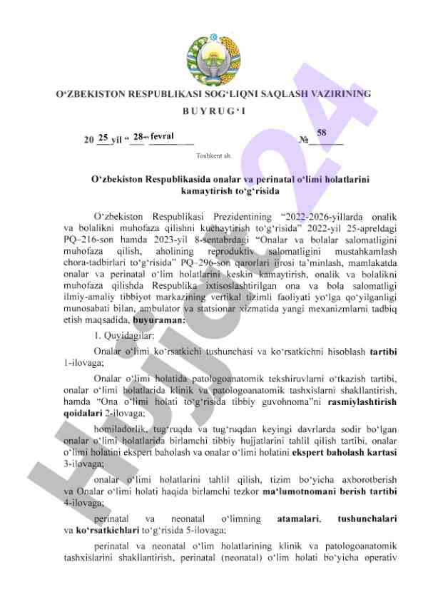 O‘zbekiston respublikasida onalik va bolalik salomatligi