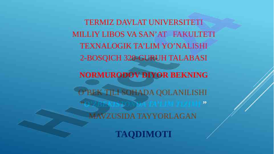 O'zbekistonda ta'lim tizimi haqidagi taqdimot