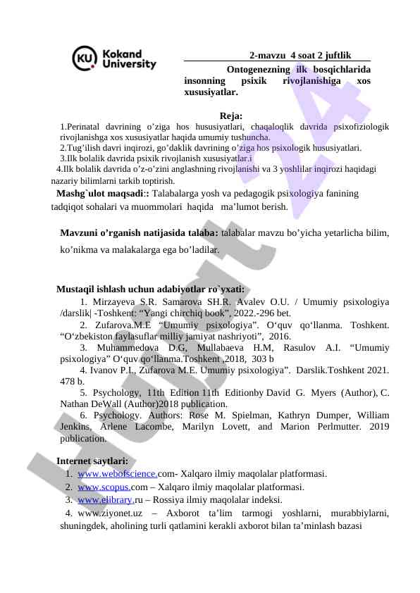 Perinatal davr psixologik rivojlanish xususiyatlari