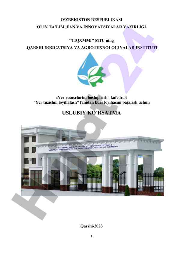 Yer tuzishni loyihalash uslubiy ko'rsatmalar
