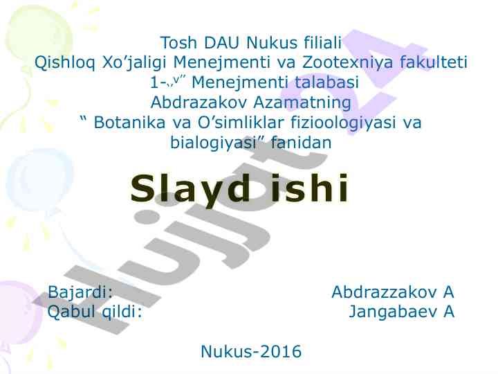 O’simlik gistalogiya asoslari va to’qimalar tahlili