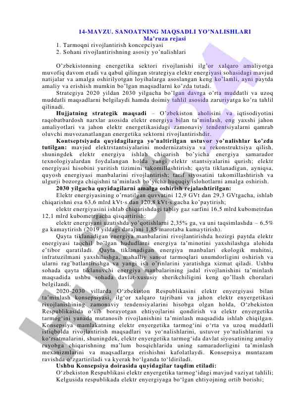 Sanoatning maqsadli yo’nalishlari tahlili