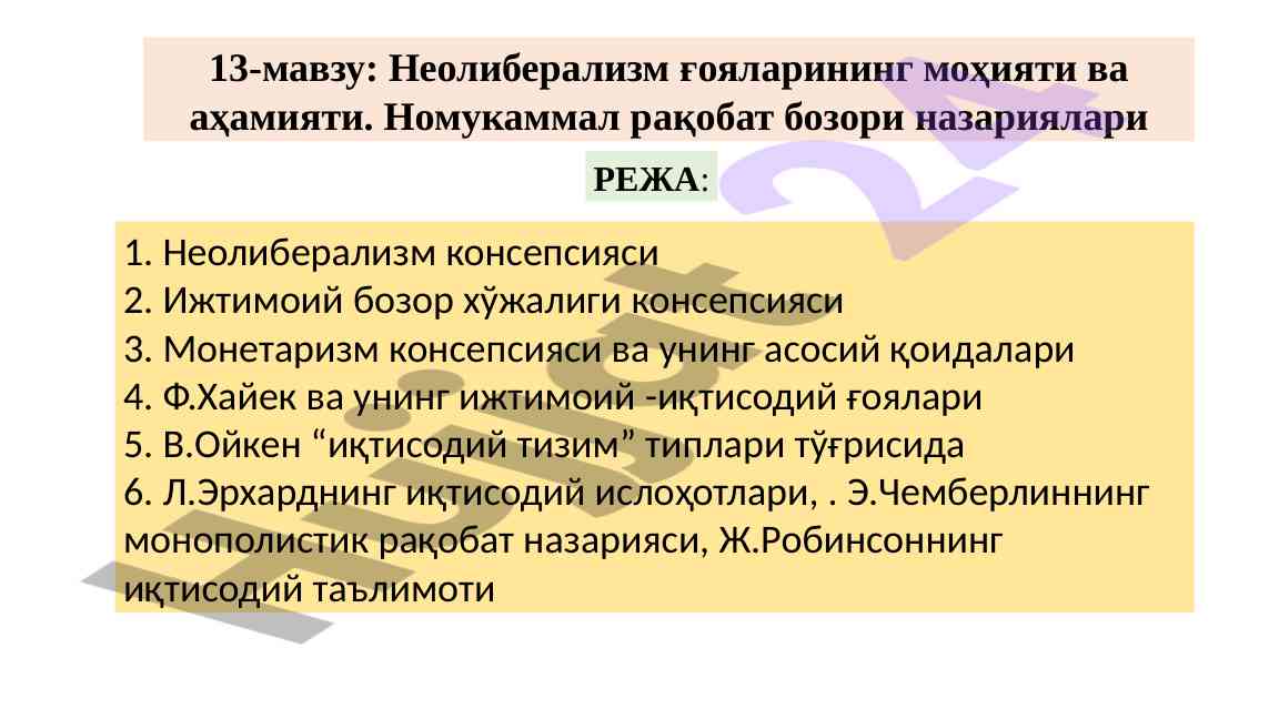 Неолиберализм ғояларининг моҳияти ва аҳамияти