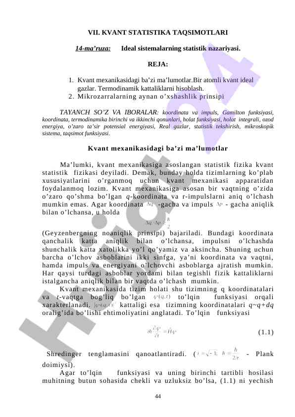 Kvant statistika taqsimotlari va nazariyasi