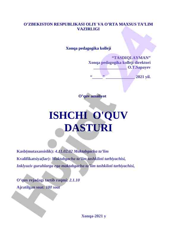 Maktabgacha ta'lim amaliyot dasturining pasporti