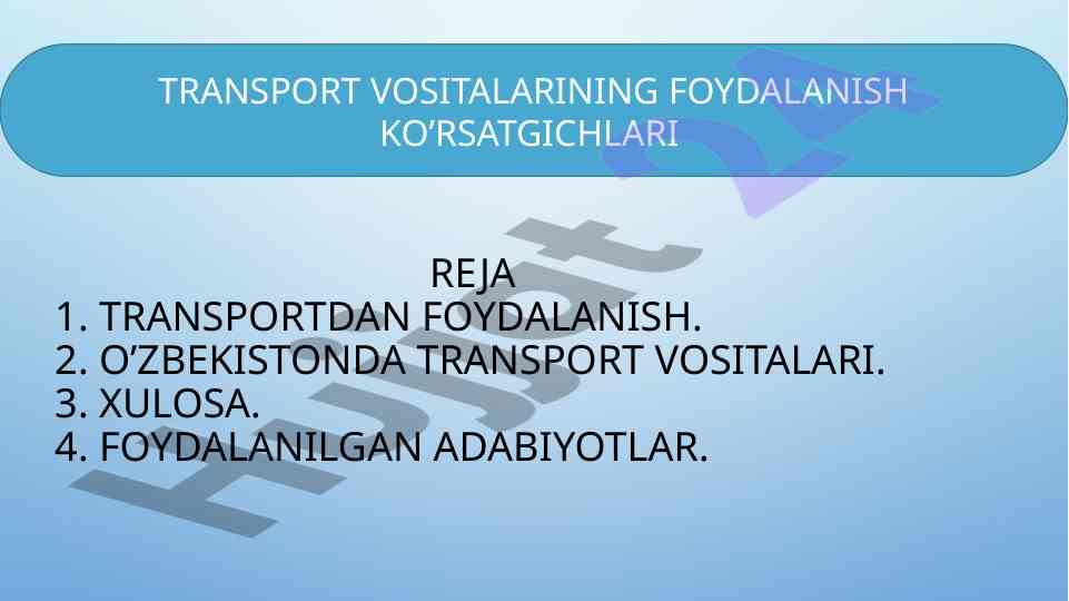 Transport Vositalarining Foydalanish Ko'rsatgichlari