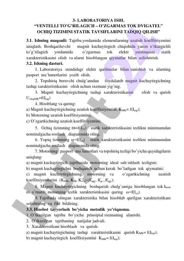 Statik tavsiflar va o'zgaruvchan tok dvigateli