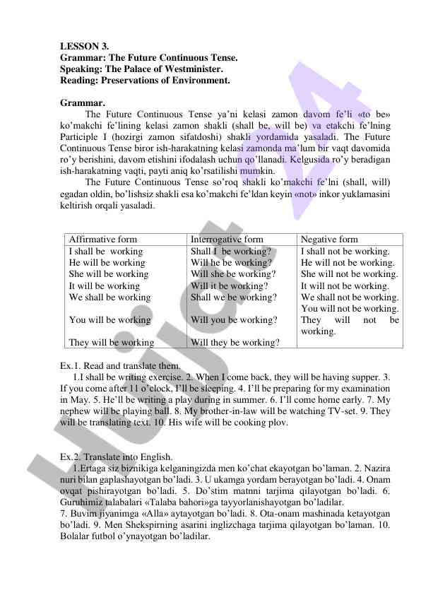 Future continuous tense grammar lesson overview