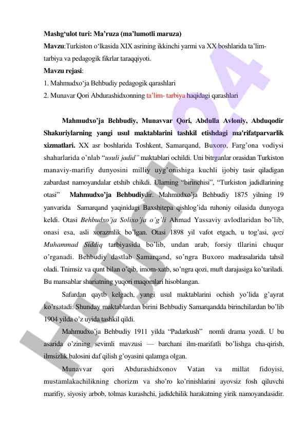 Pedagogik fikrlar taraqqiyoti xix asr turkistonda