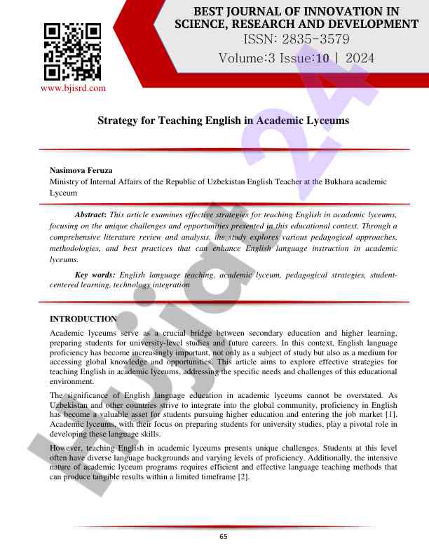 Effective strategies for teaching english in academic lyceums