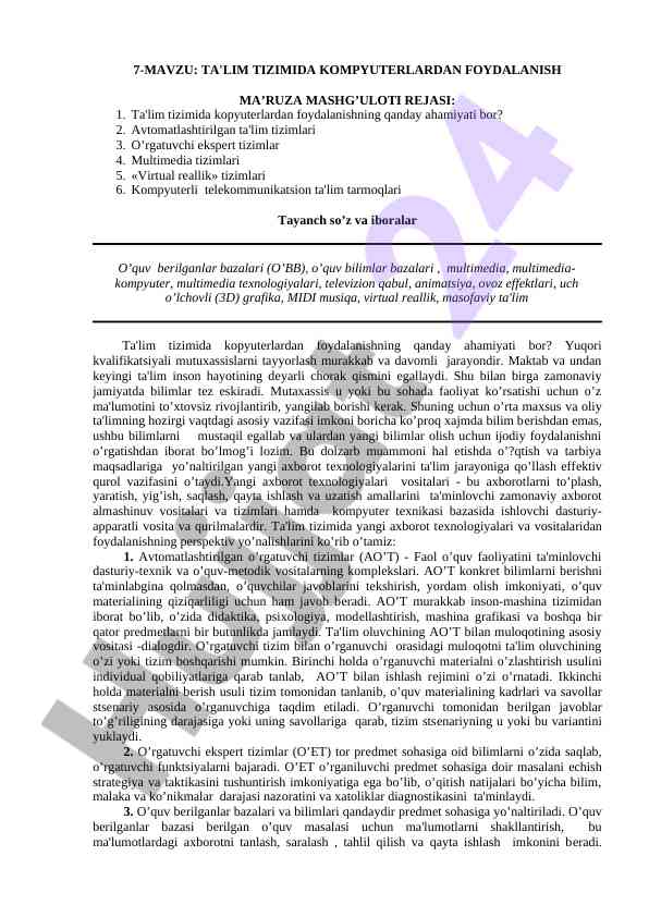 Kompyuterlardan ta'lim tizimida foydalanish ahmiyati