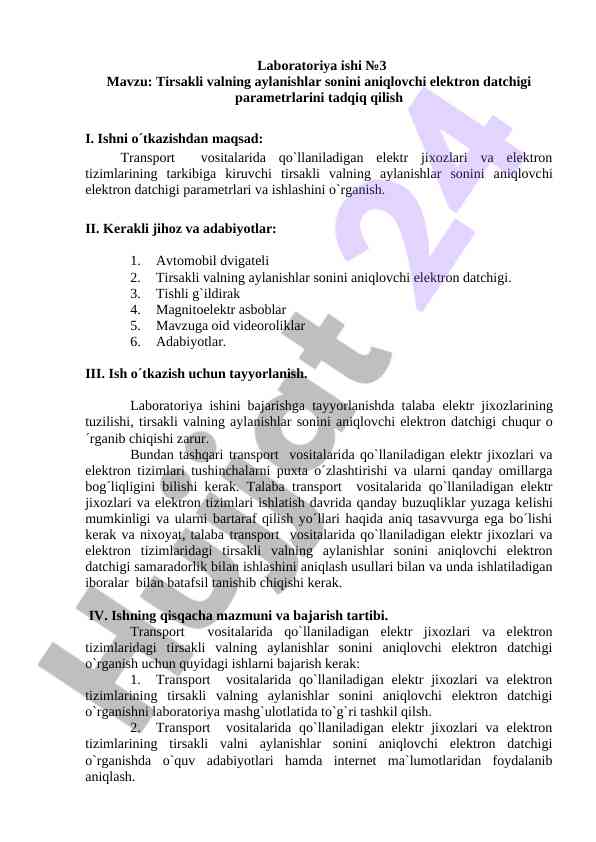 Tirsakli valning aylanishlar sonini aniqlovchi datchik