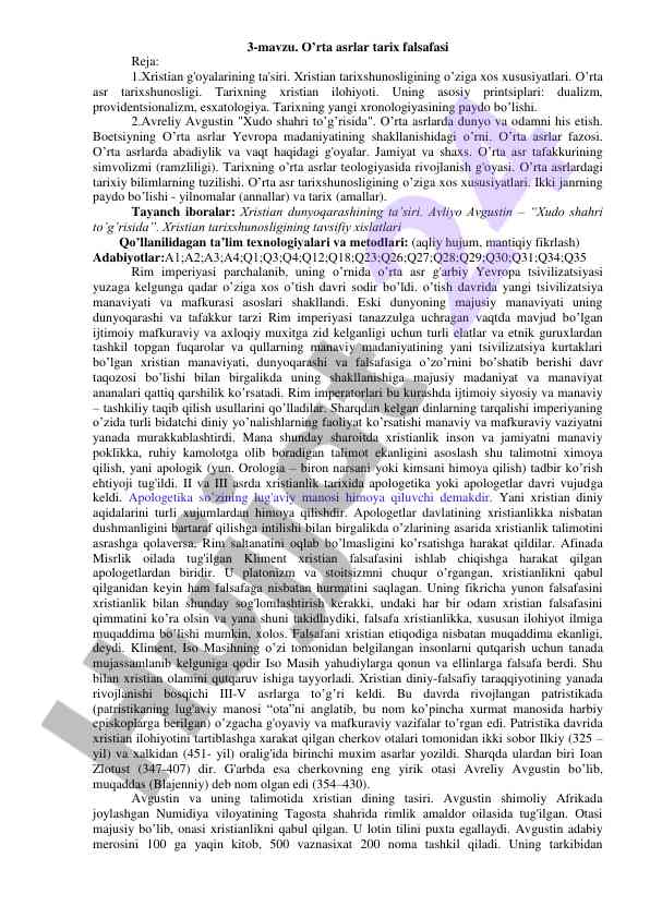 O’rta asrlar tarix falsafasi va xristian g'oyalari