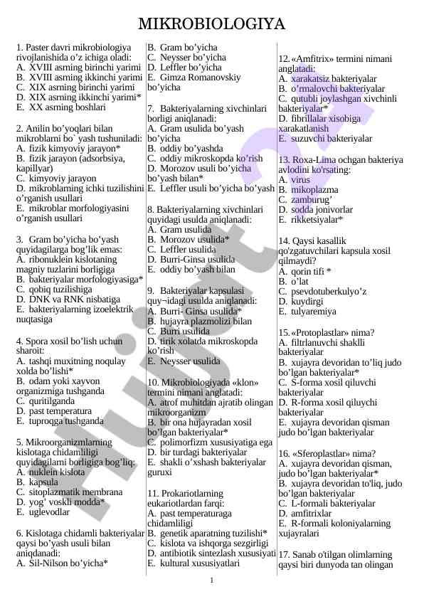 Mikrobiologiya asoslari va rivojlanishi