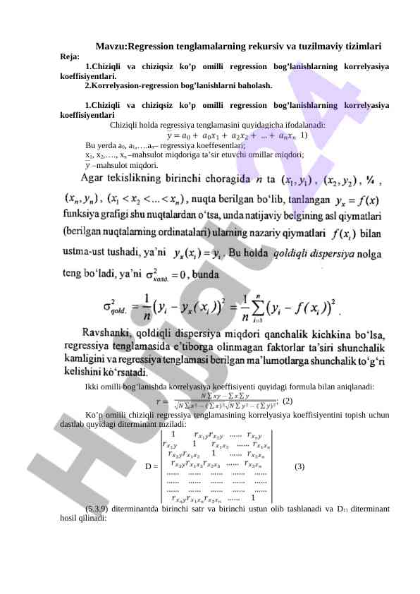 Regression tenglamalari va ularning tahlili