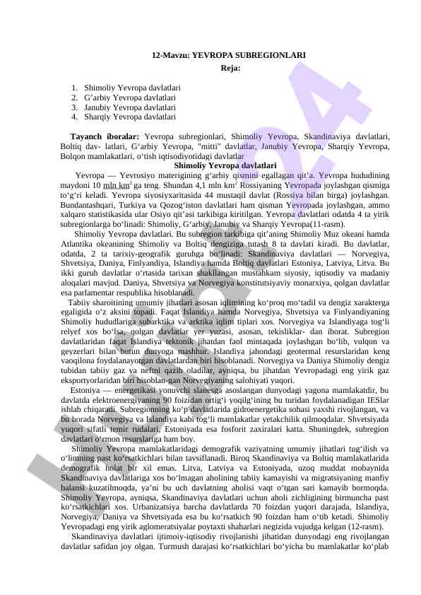 Yevropa subregionlari tahlili va tasnifi