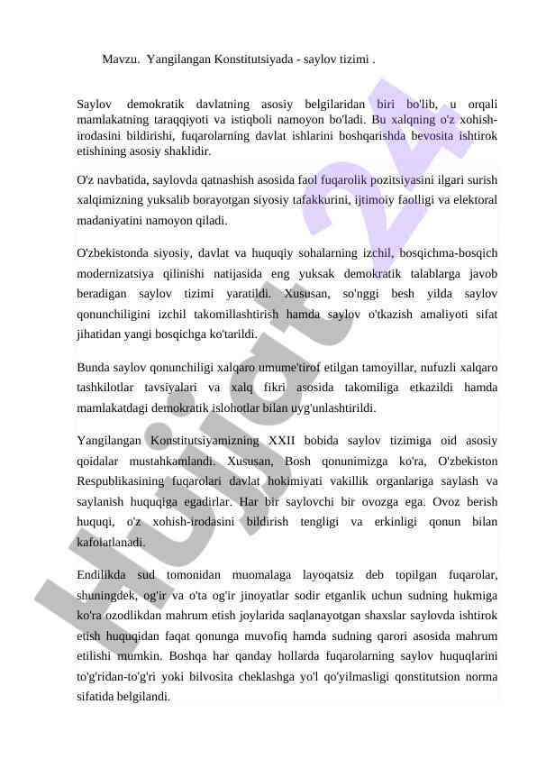 Yangilangan Konstitutsiyada Saylov Tizimi