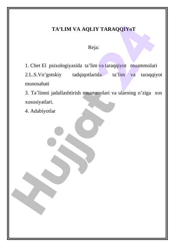 Chet el psixologiyasida ta’lim va taraqqiyot muammolari