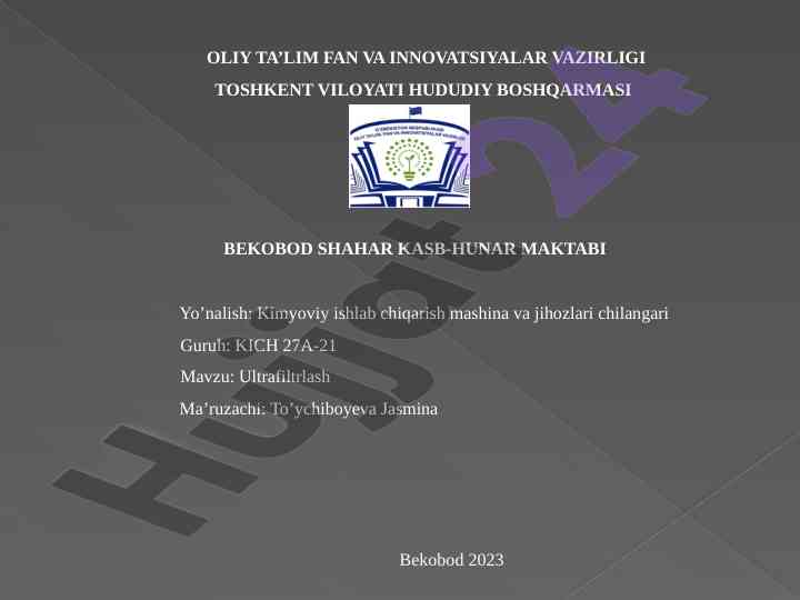 Ultrafiltrlash va gemodializ asoslari