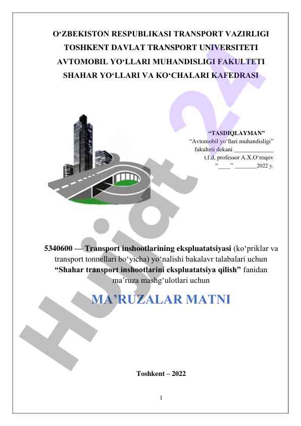 Shahar transport inshootlarini ekspluatatsiya qilish