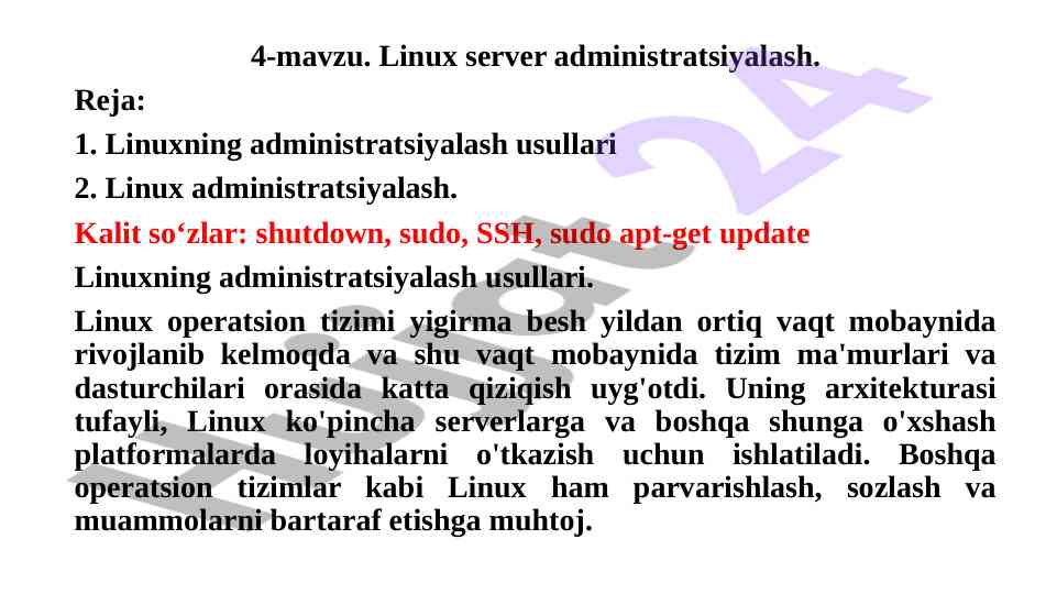 Linux server administratsiyalashning asosiy usullari