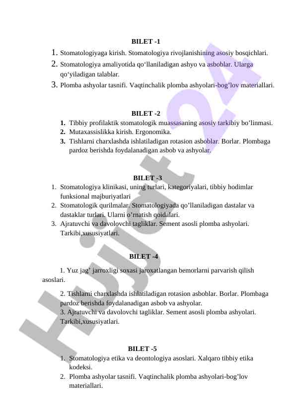 Stomatologiya asoslari va amaliyot tizimlari