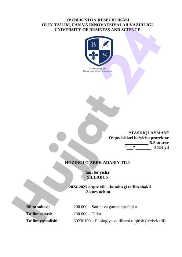 Hozirgi o‘zbek adabiy tili sillabusi 2024-2025