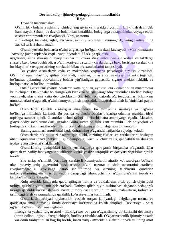 Deviant xulq - ijtimoiy pedagogik muammolar