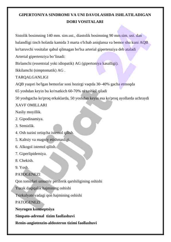 Gipertoniya sindromi va uni davolash qoidalari