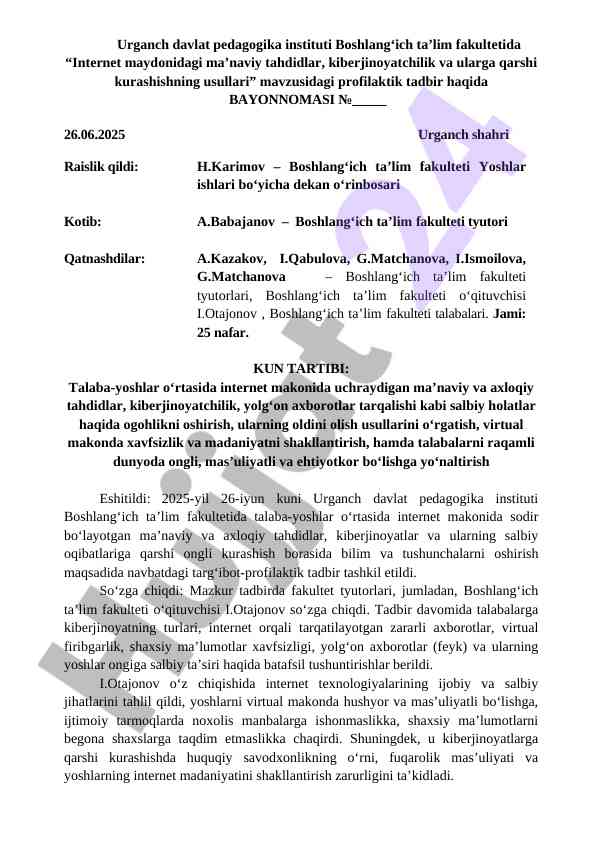 Internet maydonidagi maʼnaviy tahdidlar haqida tadbir