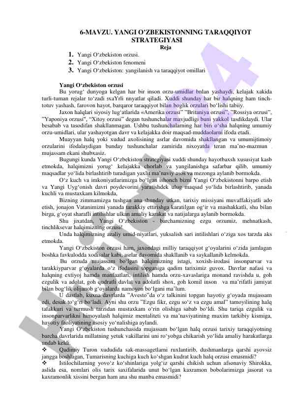 Yangi o'zbekistonning taraqqiyot strategiyasi