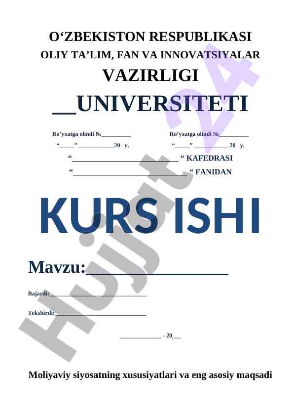 Moliyaviy Siyosatning Xususiyatlari