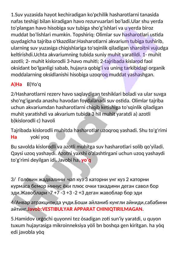 Suv yuzasida hasharotlarning hayoti tajribasi