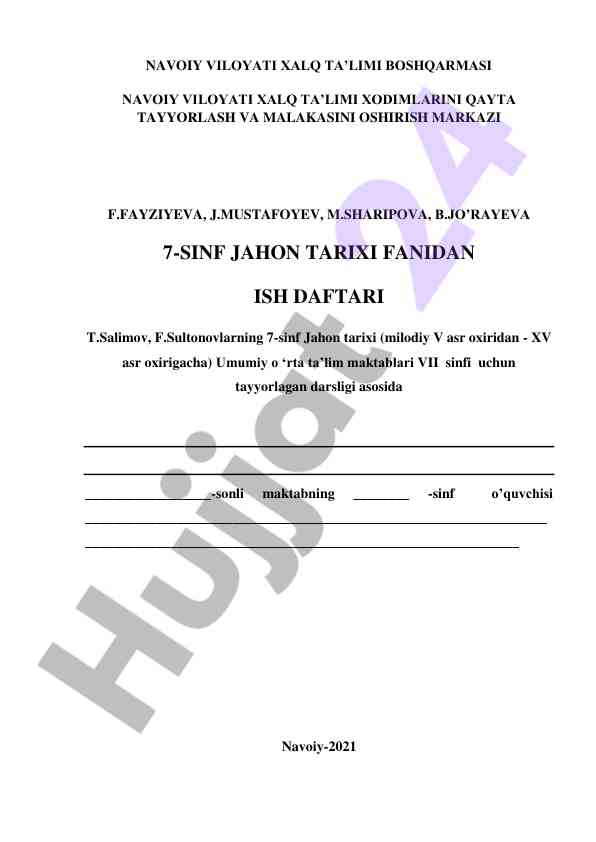 7-sinf jahon tarixi fanidan ish daftari