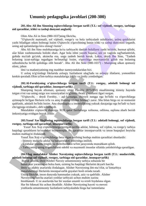 Abu ali ibn sinoning o'qituvchilarga bergan tarifi