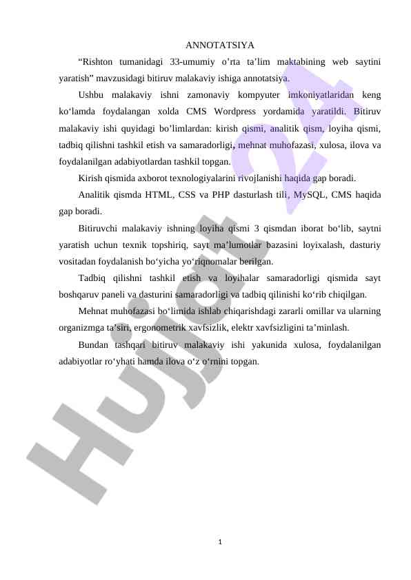 Web sayt yaratish bo'yicha bitiruv malakaviy ishi