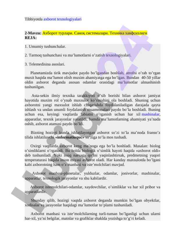 Axborot texnologiyalari tibbiyotda va ularning ahmiyati