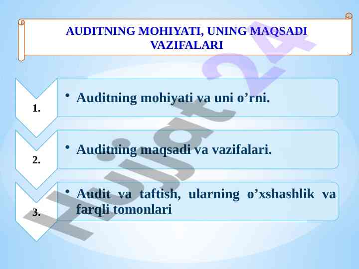 Auditning mohiyati va maqsadi vazifalari