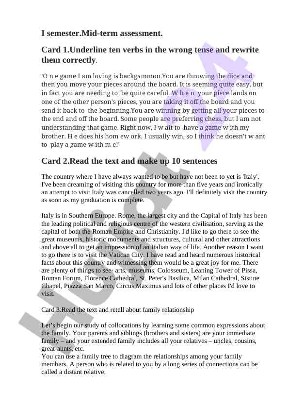 Mid-term assessment on verb tense correction
