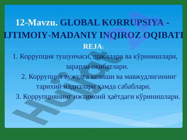 Global korrupsiyaning ijtimoiy-madaniy inqirozi