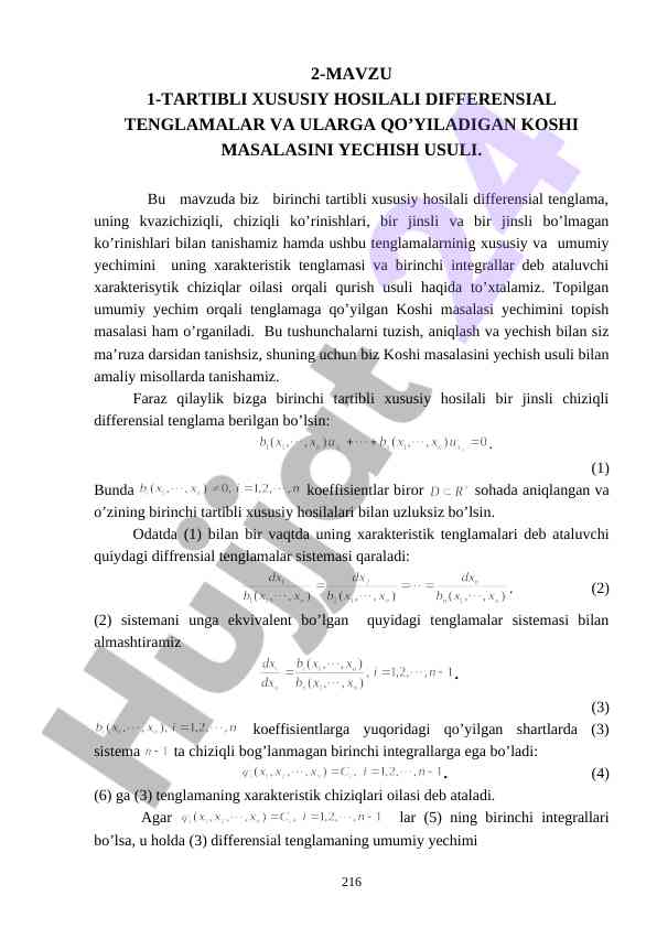 Differensial tenglamalar va kosh masalasini yechnish usuli