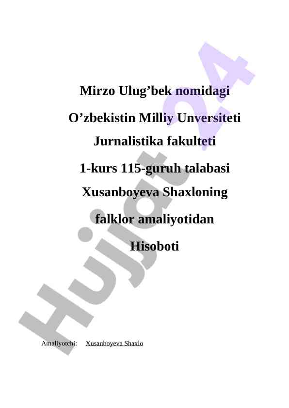 Falklor amaliyoti hisoboti va maqollar pasporti