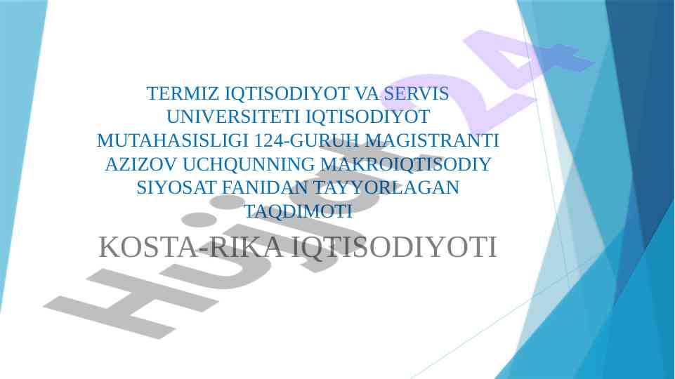 Kosta-rika iqtisodiyoti taqdimoti