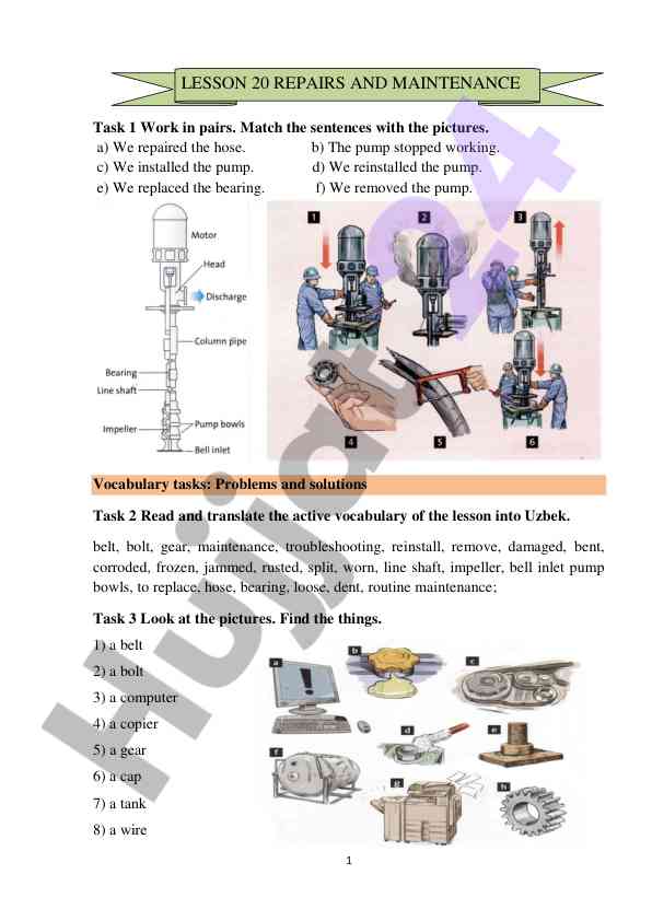 Repairs and maintenance vocabulary exercises